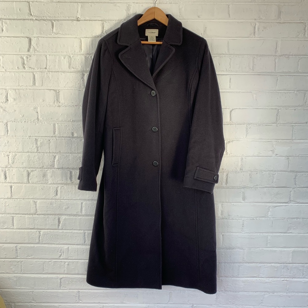 LL Bean full length navy wool coat NWOT